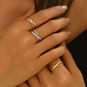 3/$35 14k Gold Plated Stainless Steel Ring Rhinestones Stylish Jewelry Dainty